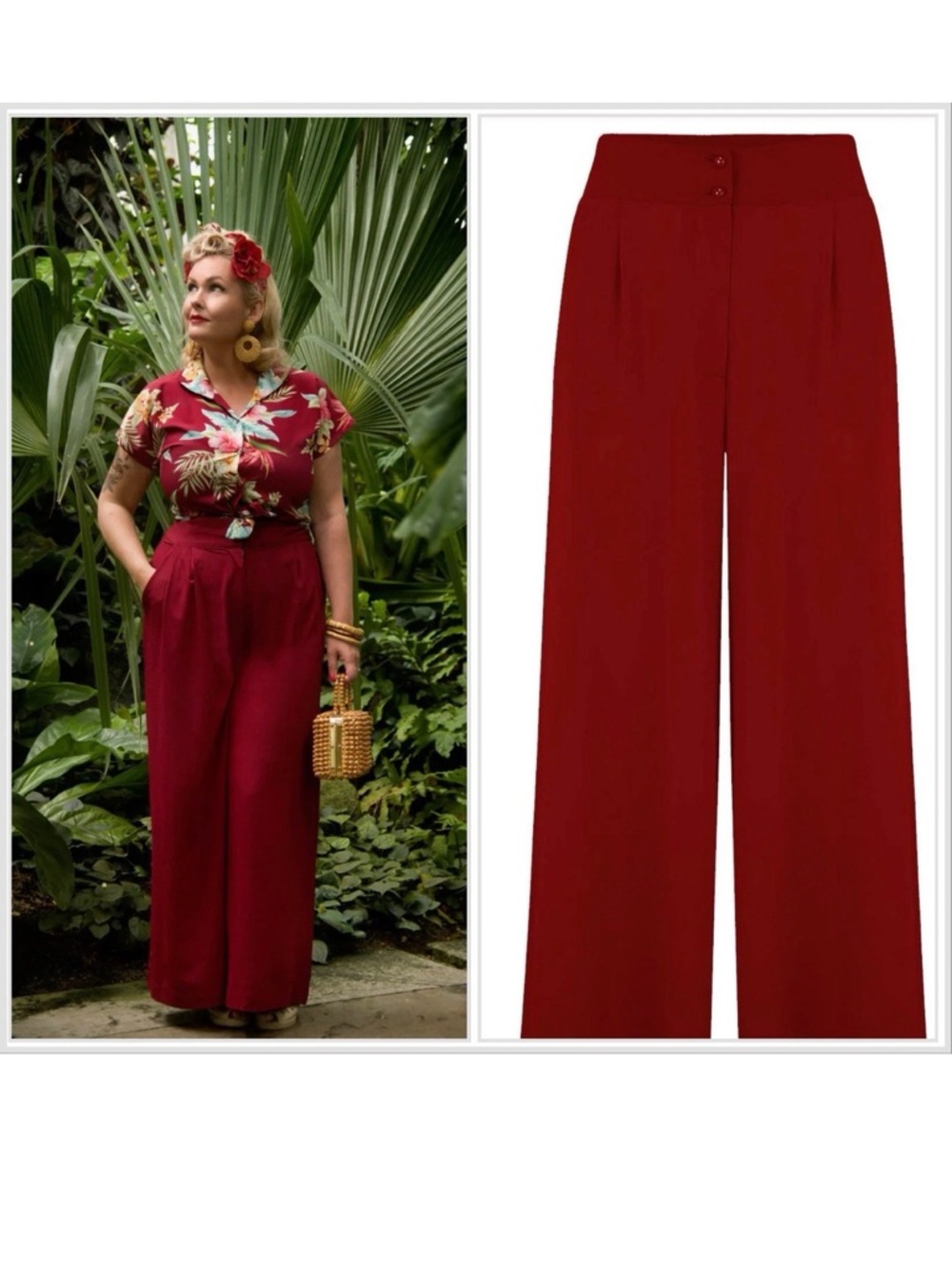 Wide Leg Pants | 40s Style | Dark red | UK 10 | M L | Rockn’ Romance Vintage